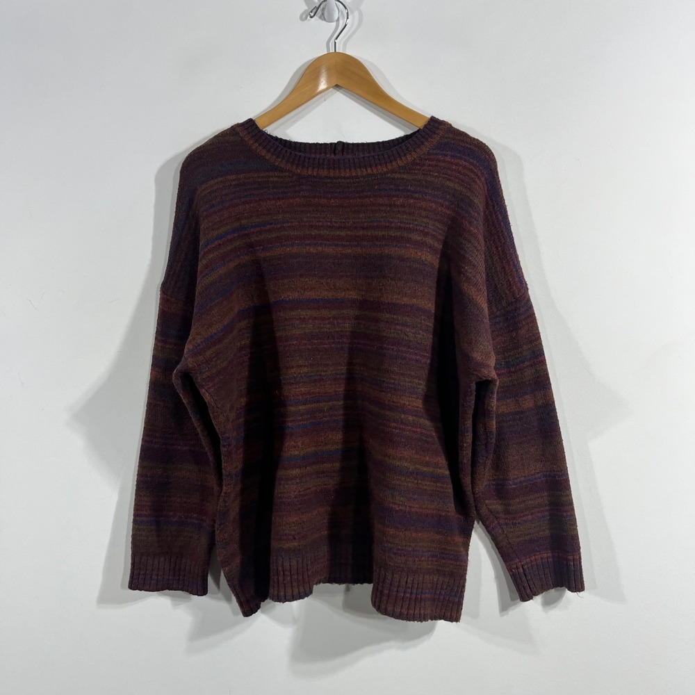 a.n.a Folk Granola Boho Rainbow Striped Crewneck Sweater Oversized Womens XXL